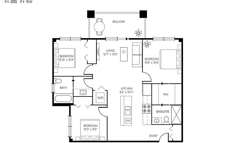 Suite D - 3 Bed/2 Ba...