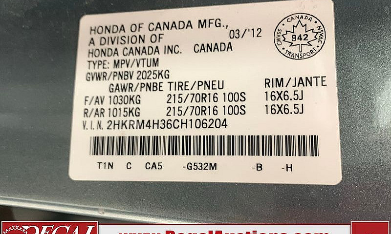2012 Honda Cr-V Lx...