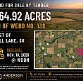 Land For Sale By Tender – Rm Of Webb #138:  E Of Gull Lake, Sk